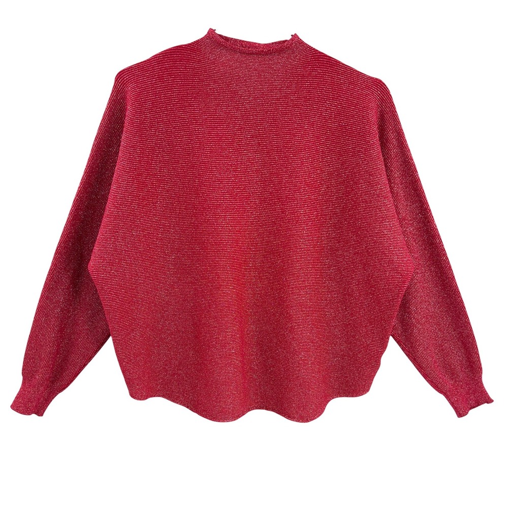Luna Women's Red Sparkle Knit Mock Neck‎ Sweater Pullover XL